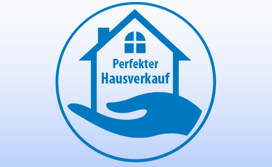 Bild des Firmenlogos. Rundes Symbol mit einem Haus auf einer ausgestreckten Hand